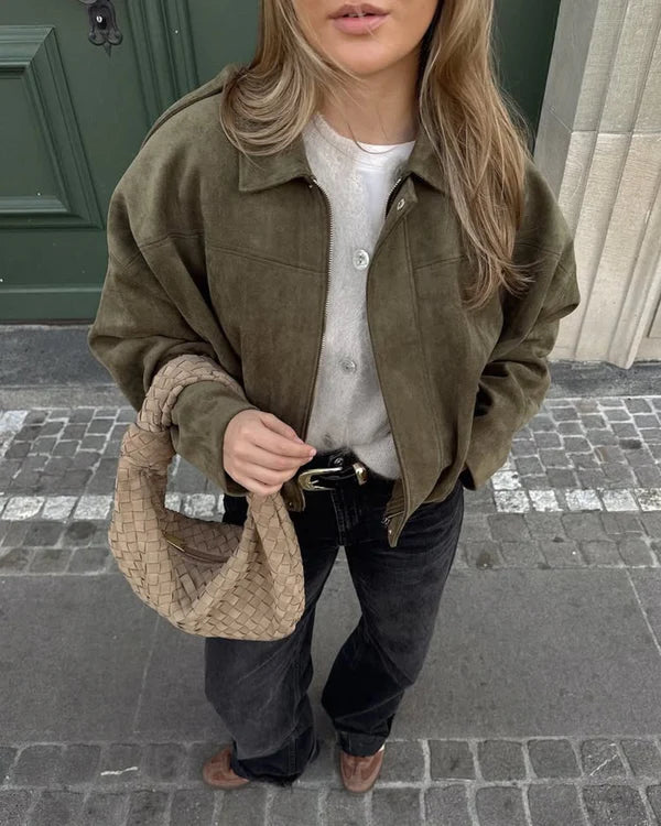 FAUX SUEDE  BOMBER JACKET