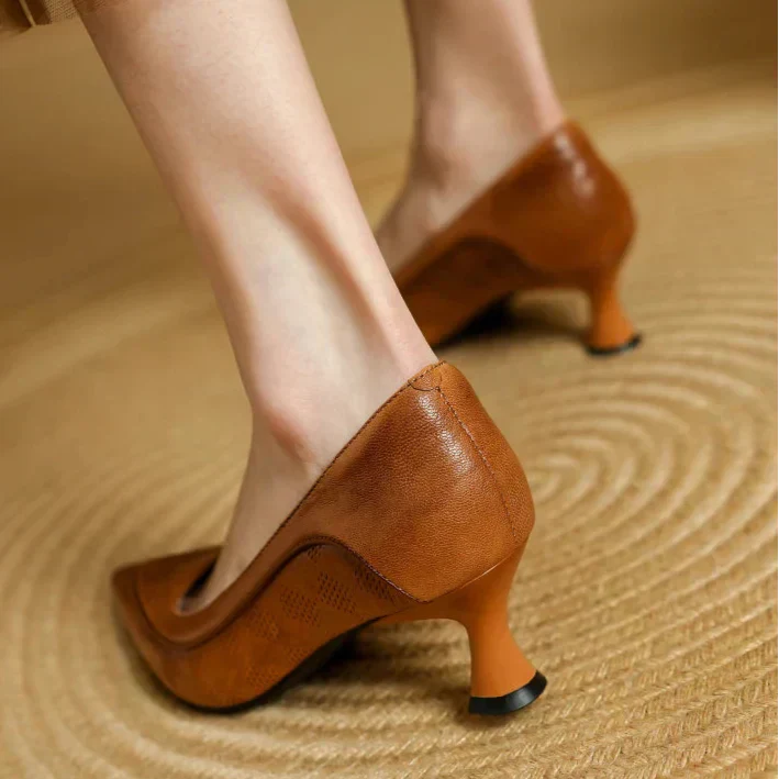 Pointed Toe Kitten Heel Pumps Slip On Mid Heel