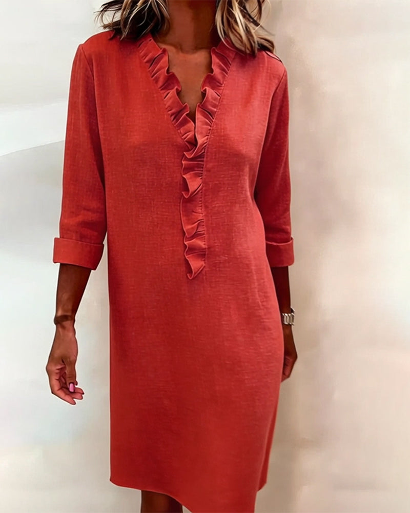 Breezy Linen-Blend Ruffle Shift Dress