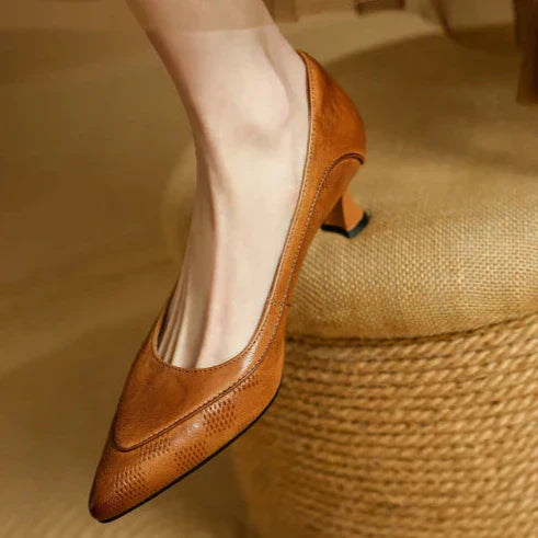 Pointed Toe Kitten Heel Pumps Slip On Mid Heel