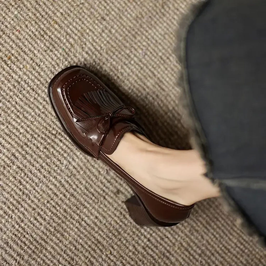 Tassel Loafer Pumps Block Heel Round Toe Heels