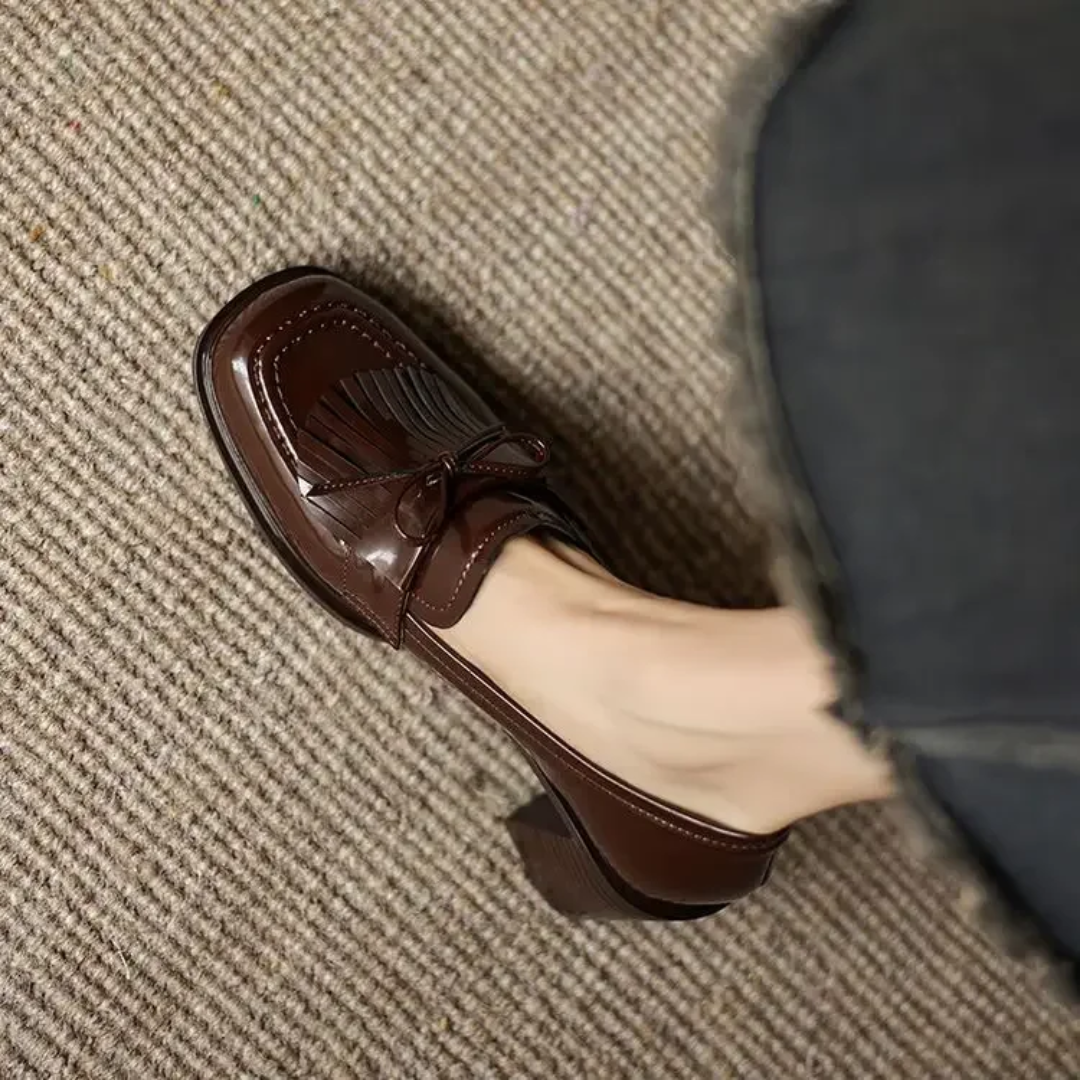 Tassel Loafer Pumps Block Heel Round Toe Heels