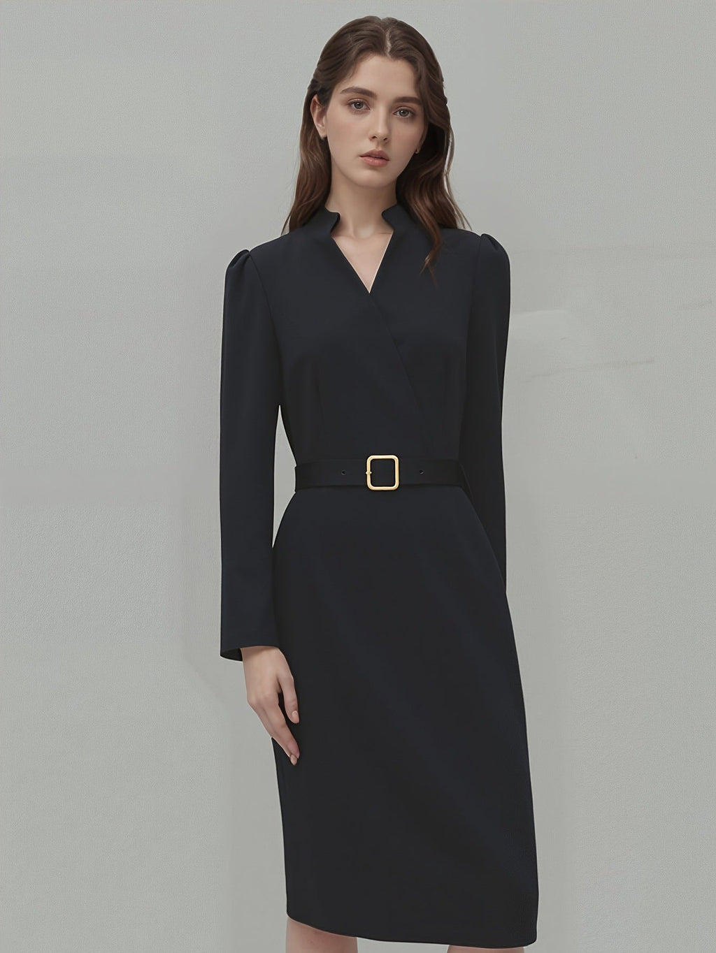 Belted Cross-Neck Midi Dress