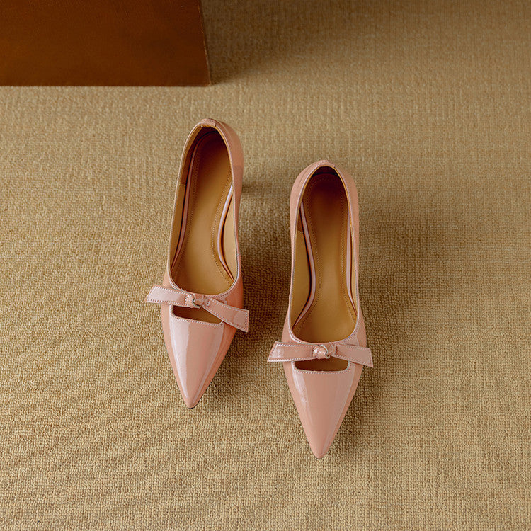 Bow Detail Pumps Pointed Toe Kitten Heel Shoes