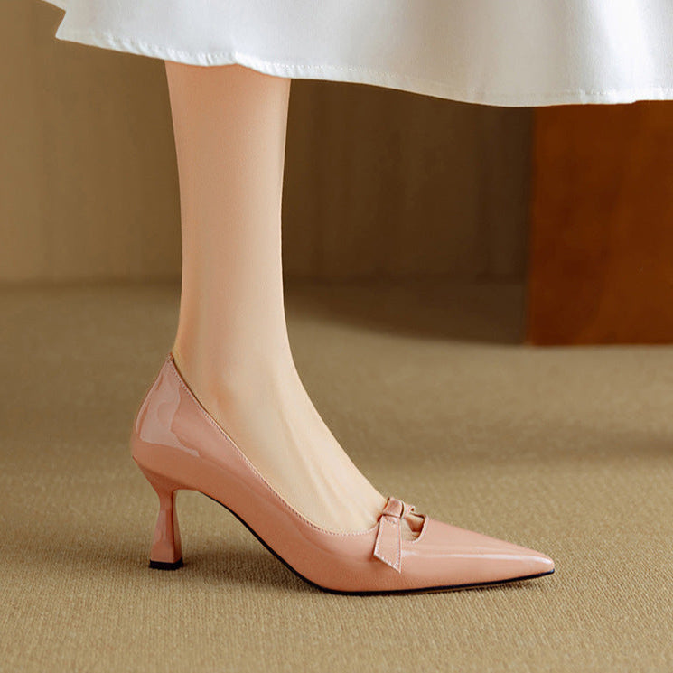 Bow Detail Pumps Pointed Toe Kitten Heel Shoes