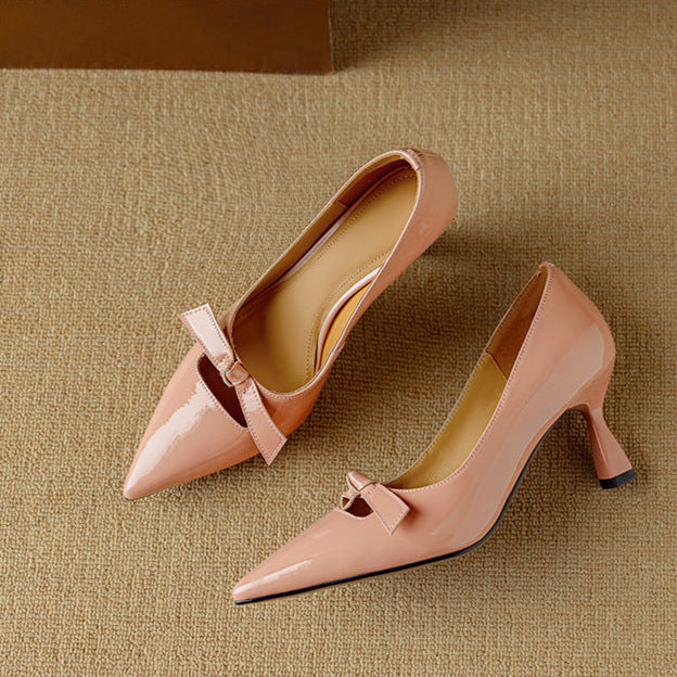 Bow Detail Pumps Pointed Toe Kitten Heel Shoes