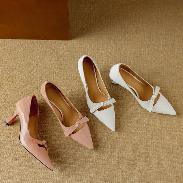 Bow Detail Pumps Pointed Toe Kitten Heel Shoes
