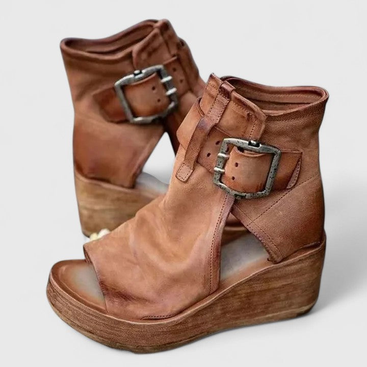 Bold Buckle Wedge Sandals