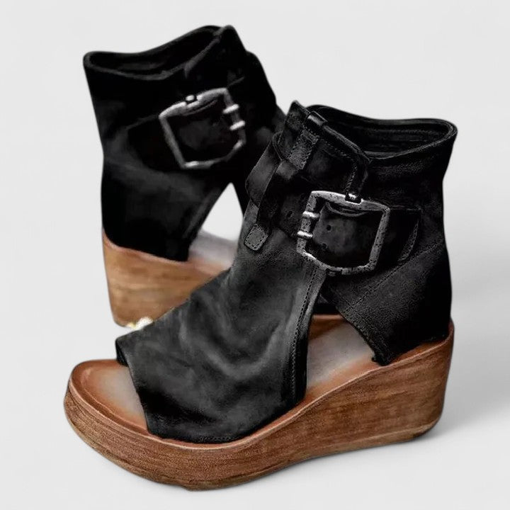 Bold Buckle Wedge Sandals