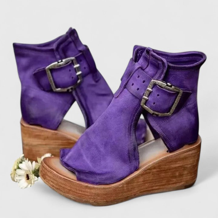Bold Buckle Wedge Sandals