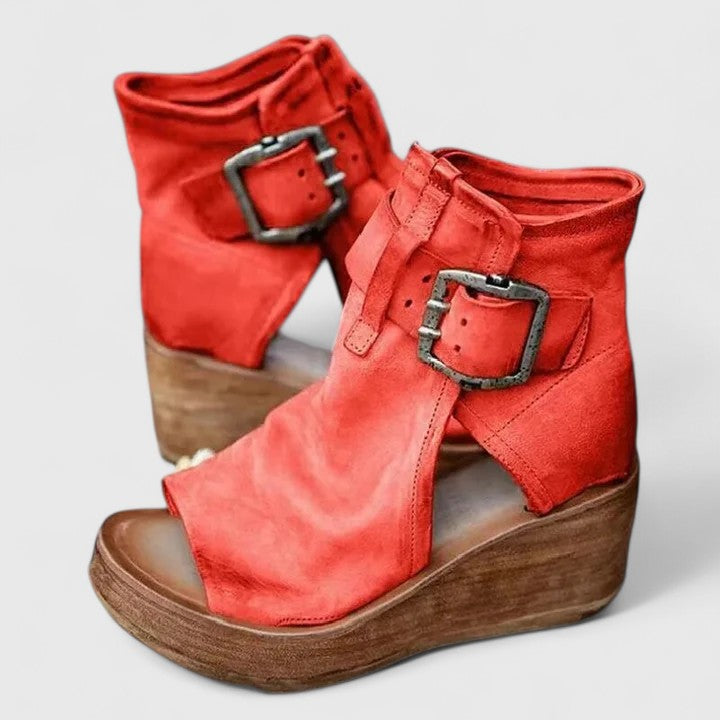 Bold Buckle Wedge Sandals