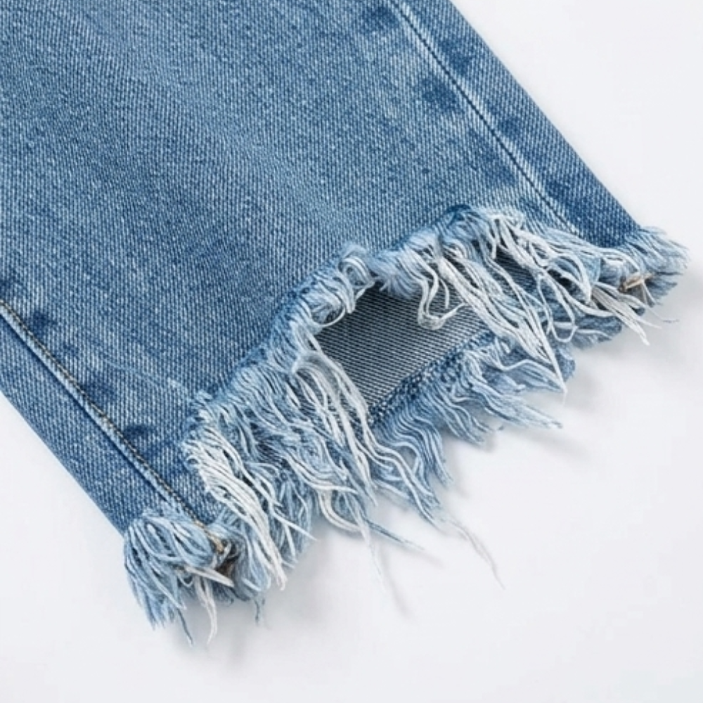 Retro Fringed Cropped Straight Leg Jeans