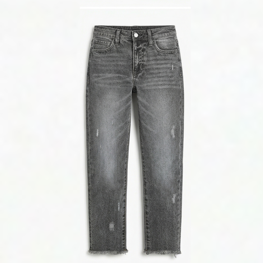 Women's Retro Fringed Cropped Straight Leg Jeans