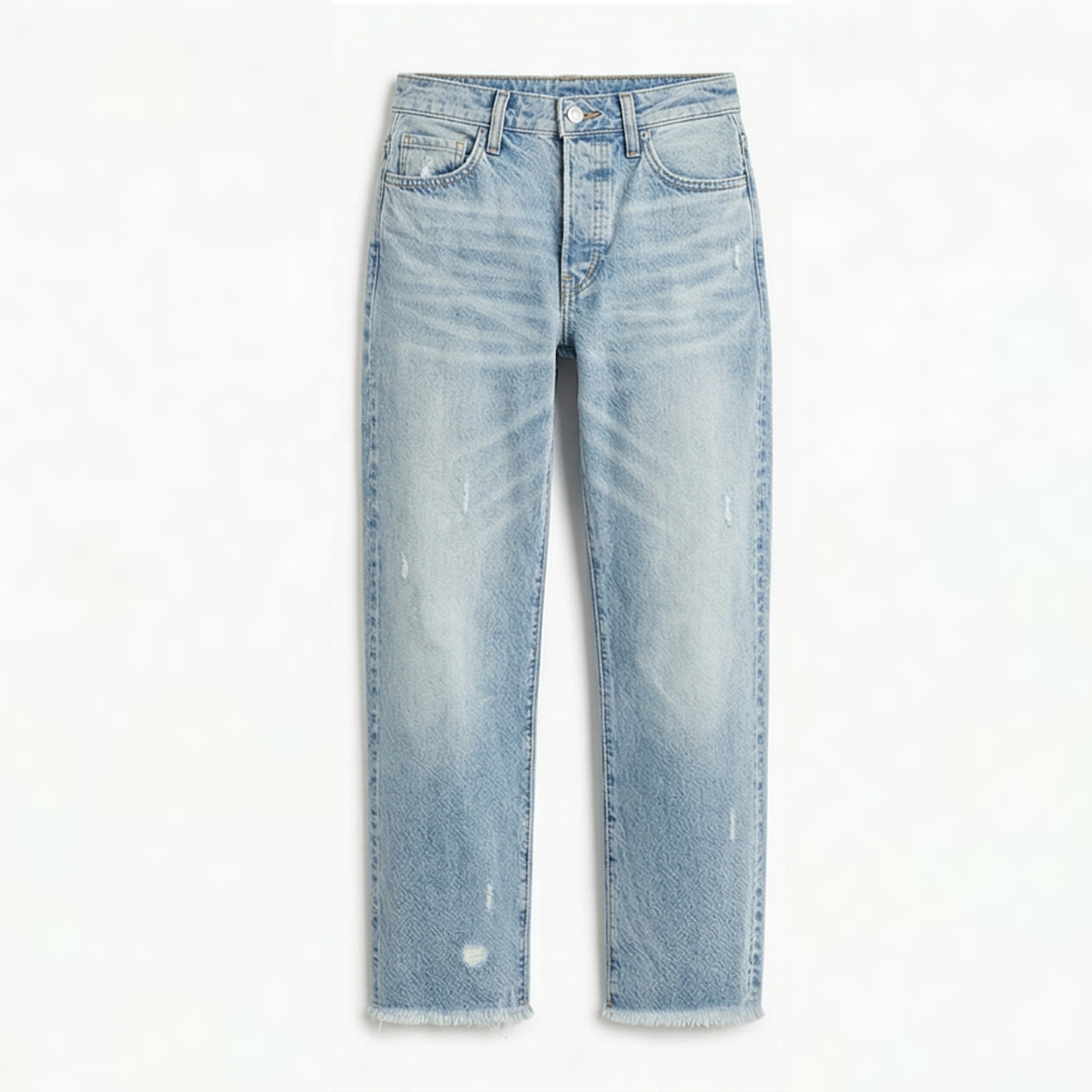 Women's Retro Fringed Cropped Straight Leg Jeans