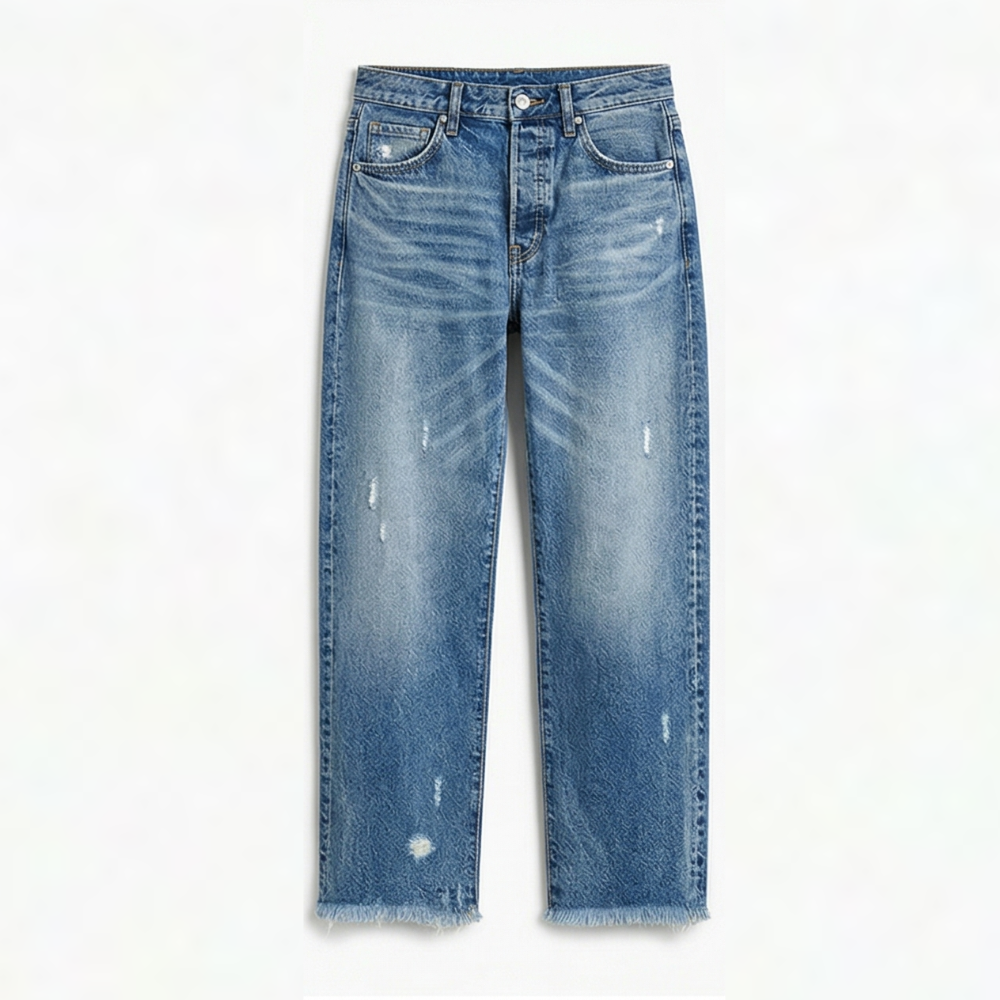 Women's Retro Fringed Cropped Straight Leg Jeans