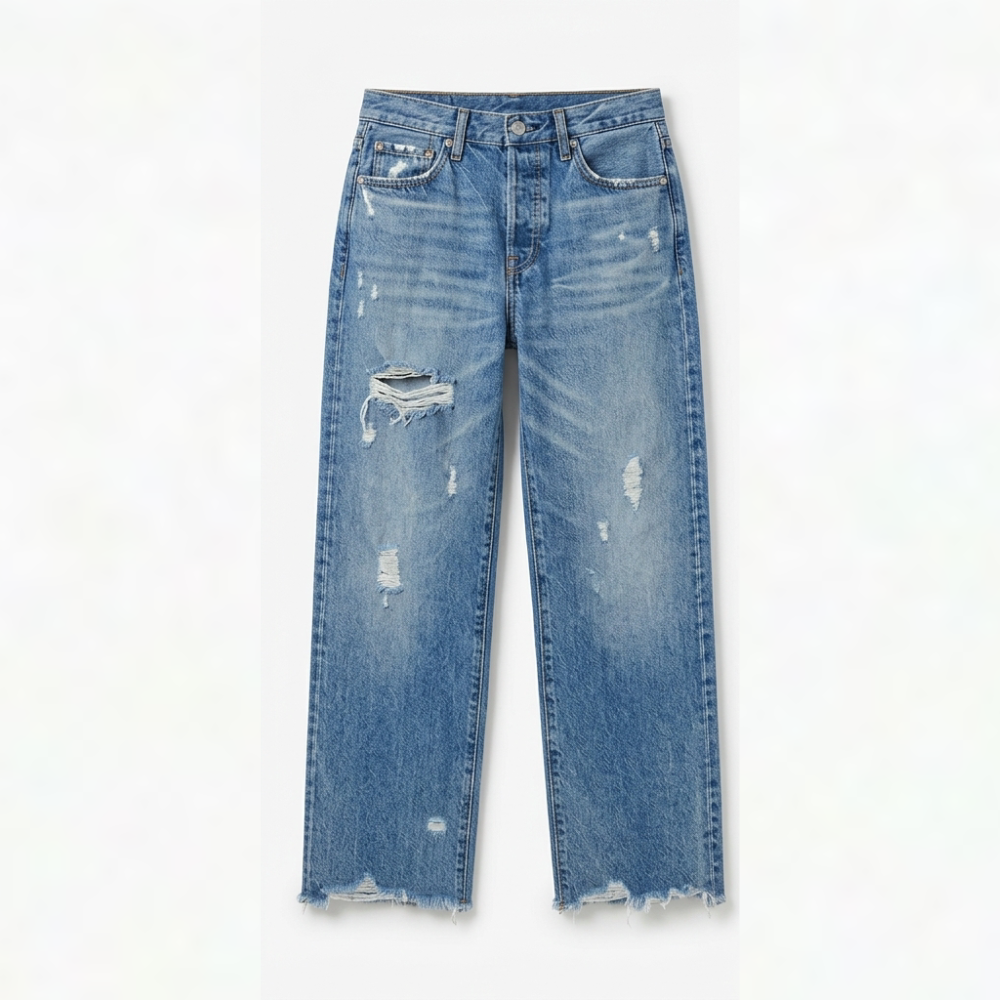 Women's Retro Fringed Cropped Straight Leg Jeans