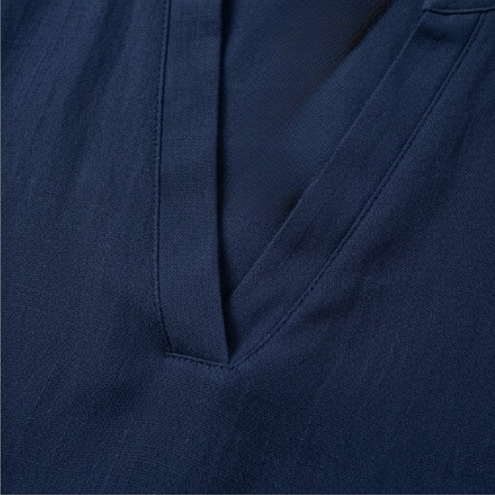 Breezy V Neck Blouse with Curved Hem