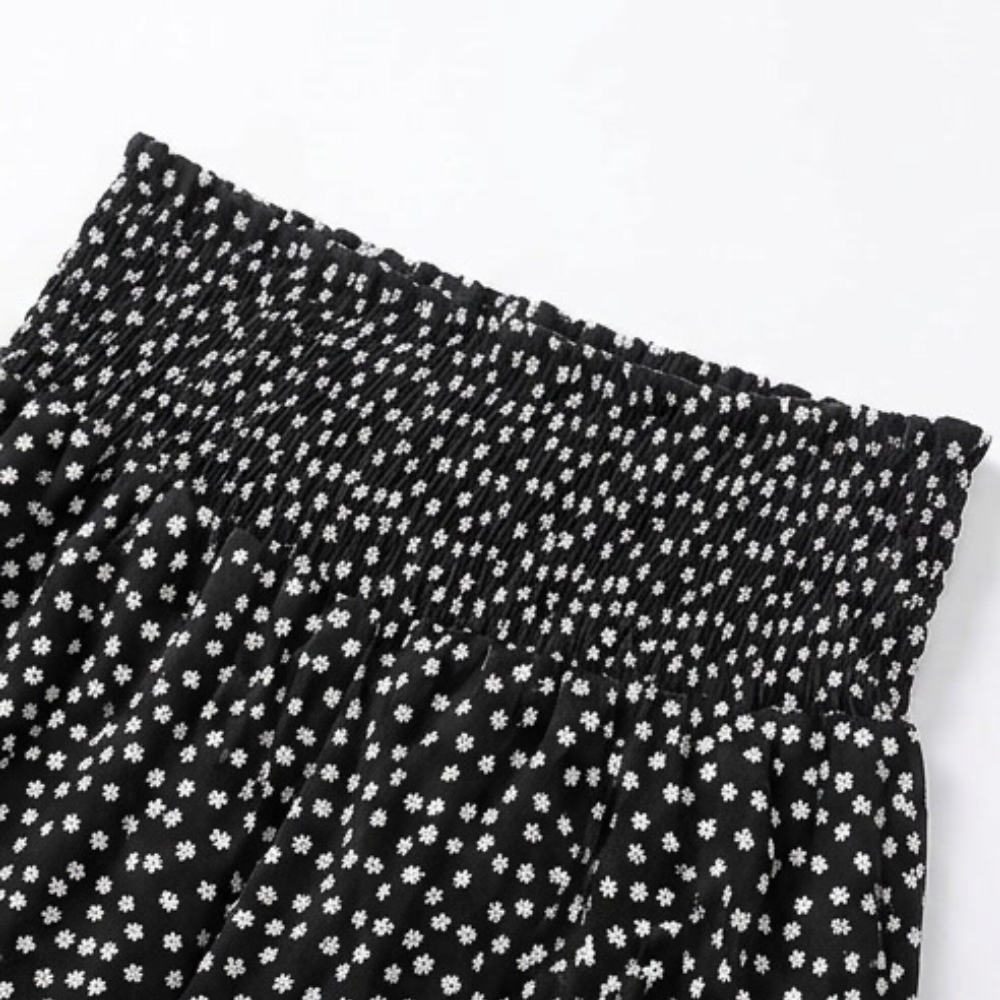 Smocked Wide-Leg Ruffle Pants
