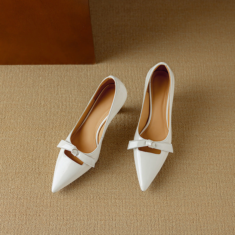 Bow Detail Pumps Pointed Toe Kitten Heel Shoes