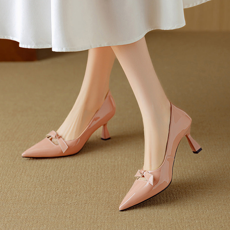 Bow Detail Pumps Pointed Toe Kitten Heel Shoes