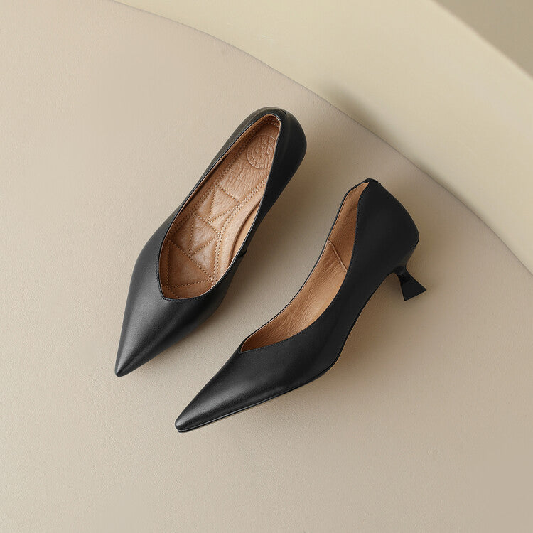 Pointed Toe Pumps Low Kitten Heel Slip On Shoes