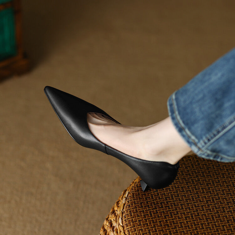 Pointed Toe Pumps Low Kitten Heel Slip On Shoes