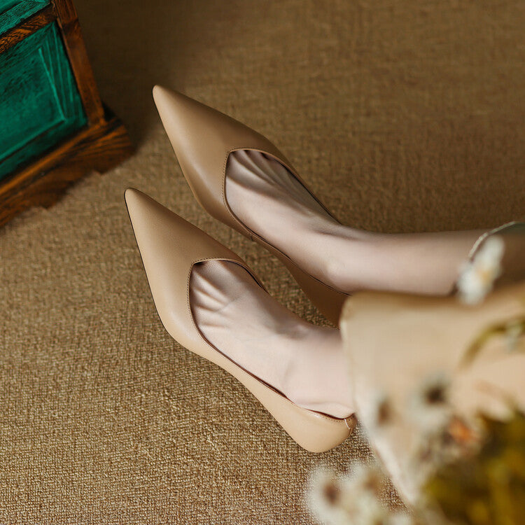 Pointed Toe Pumps Low Kitten Heel Slip On Shoes