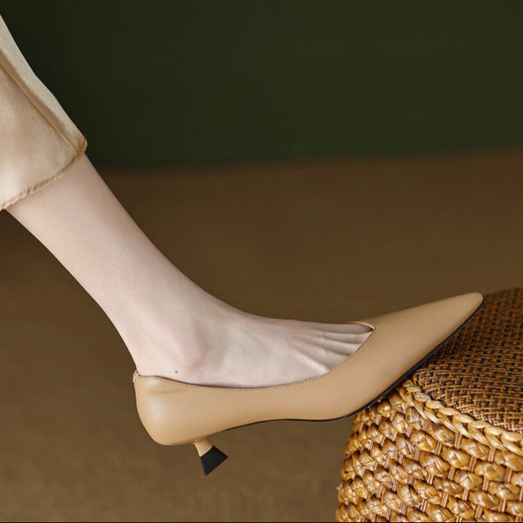 Pointed Toe Pumps Low Kitten Heel Slip On Shoes
