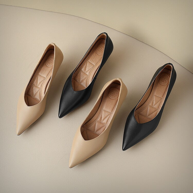 Pointed Toe Pumps Low Kitten Heel Slip On Shoes