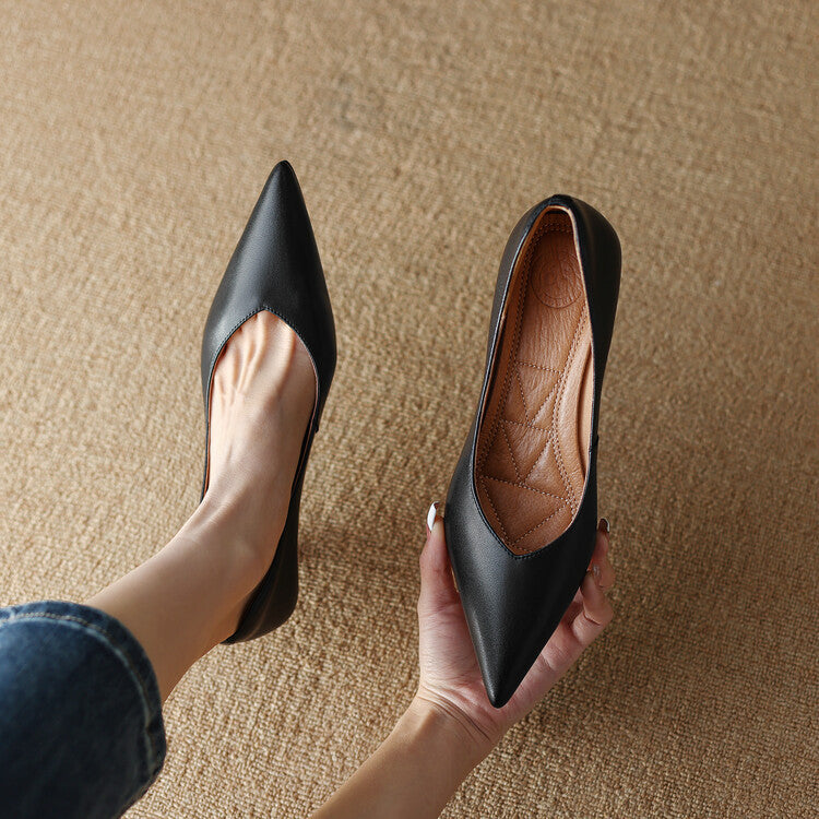 Pointed Toe Pumps Low Kitten Heel Slip On Shoes