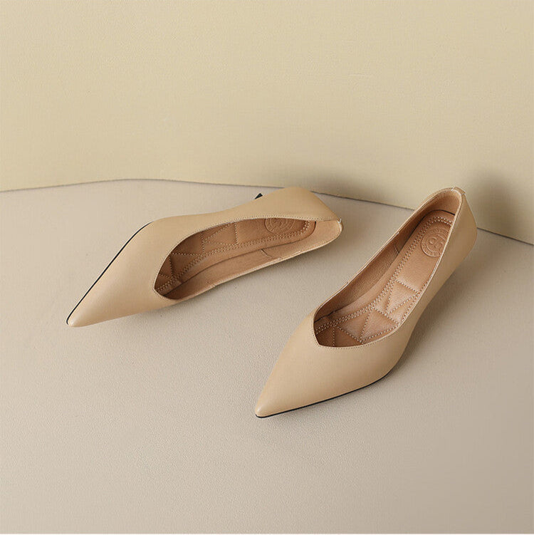 Pointed Toe Pumps Low Kitten Heel Slip On Shoes