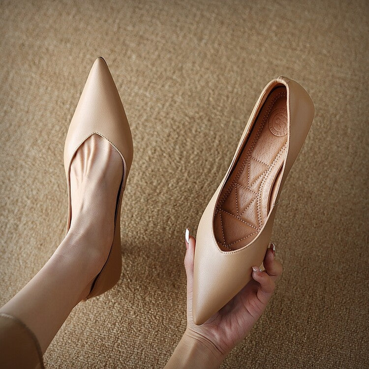 Pointed Toe Pumps Low Kitten Heel Slip On Shoes