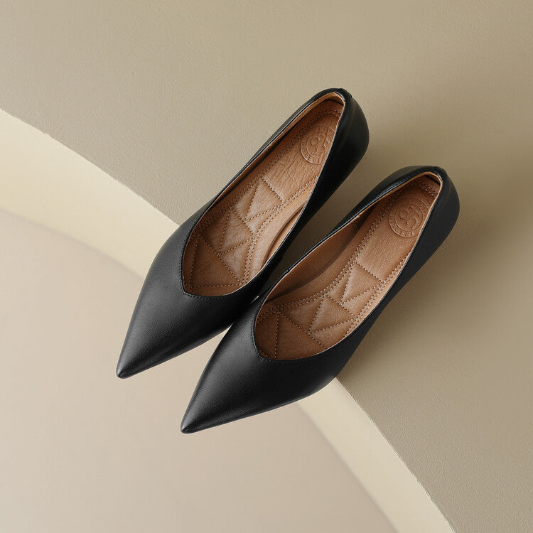 Pointed Toe Pumps Low Kitten Heel Slip On Shoes