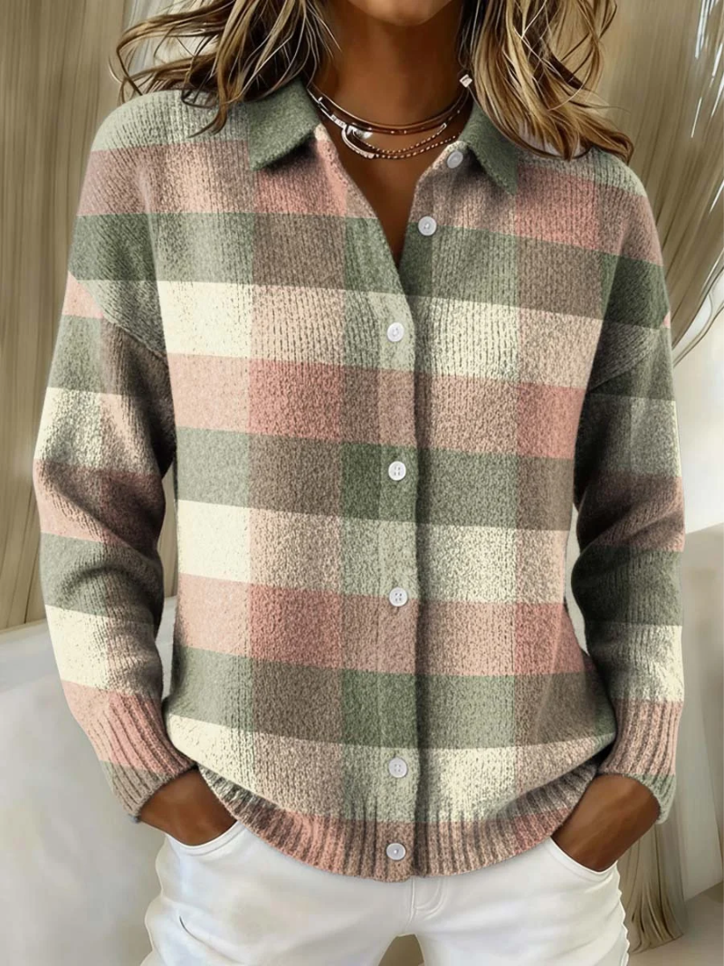 Pastel Check Knit Cardigan