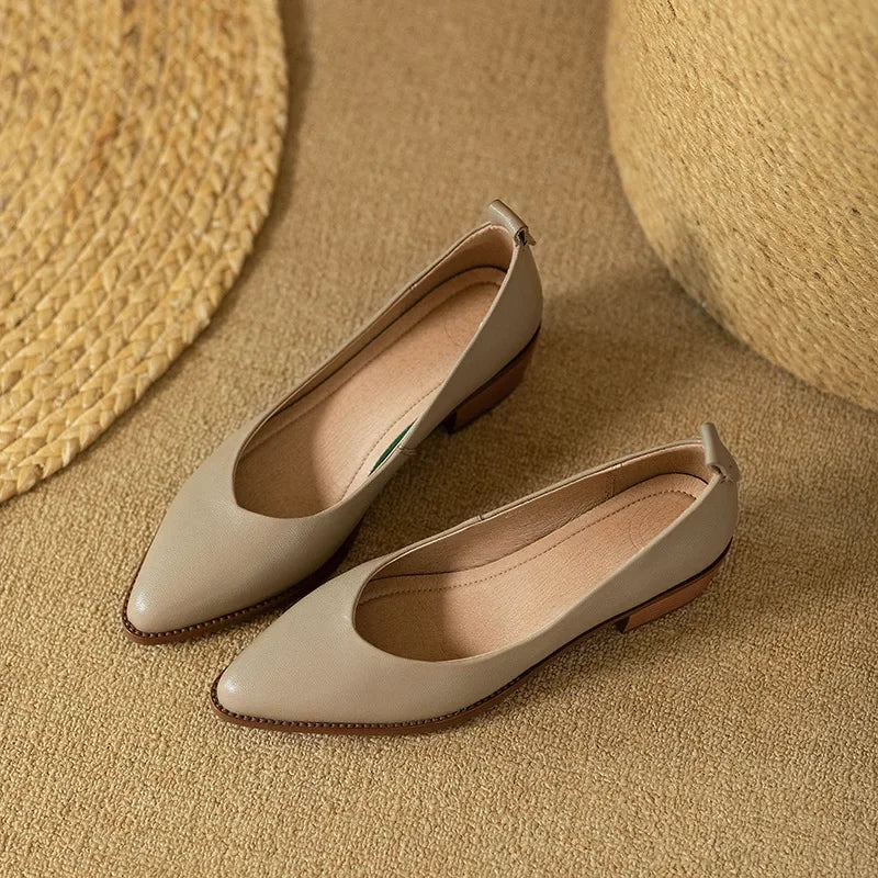 Block Heel Pumps Pointed Toe Slip On Work Shoes