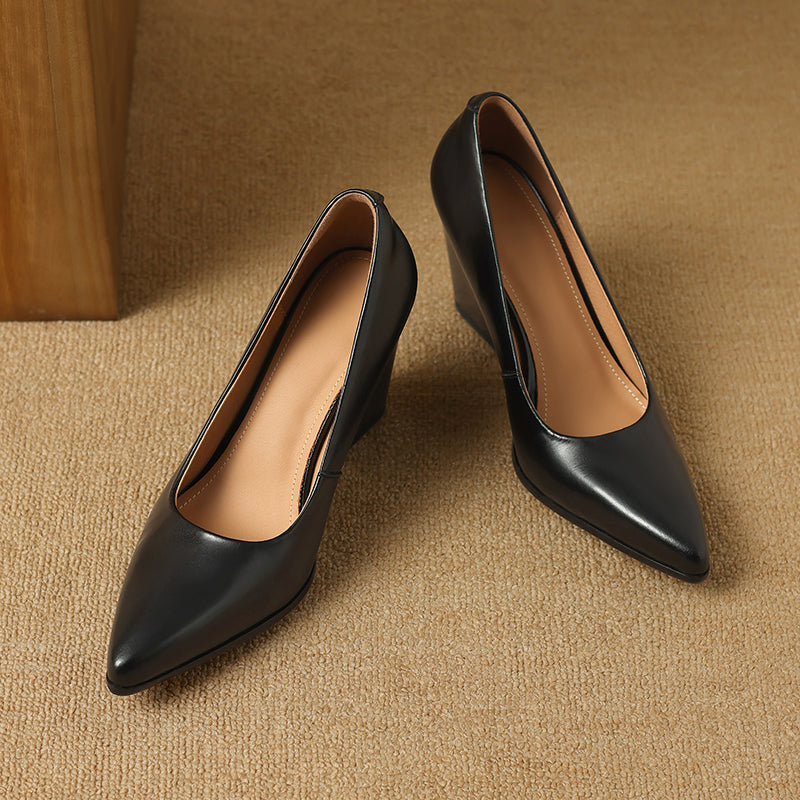 Block Heel Pumps Pointed Toe Slip On Work Heels