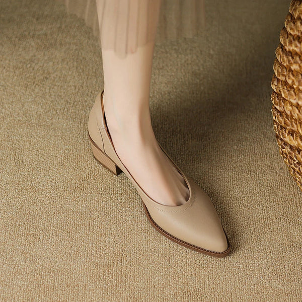 Pointed Toe Block Heel Pumps Slip On Mid Heel Shoes