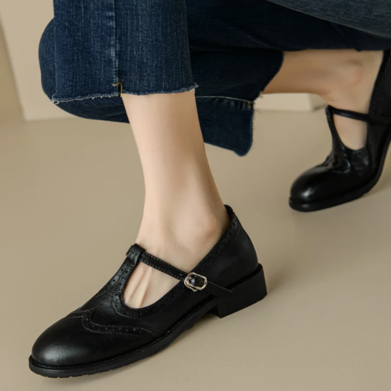 T-Strap Mary Jane Shoes Low Block Heel Buckle