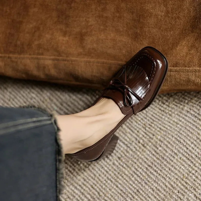 Tassel Loafer Pumps Block Heel Round Toe Heels