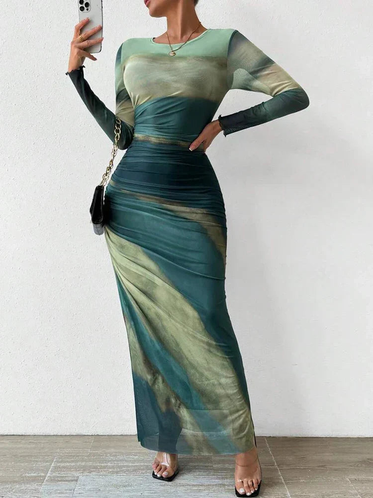 Printed Fitted Maxi Dress