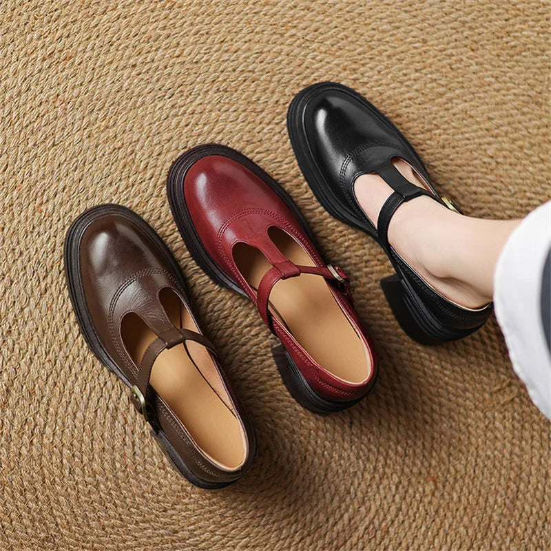 Chunky Block Heel Mary Jane Pumps Round Toe Strap