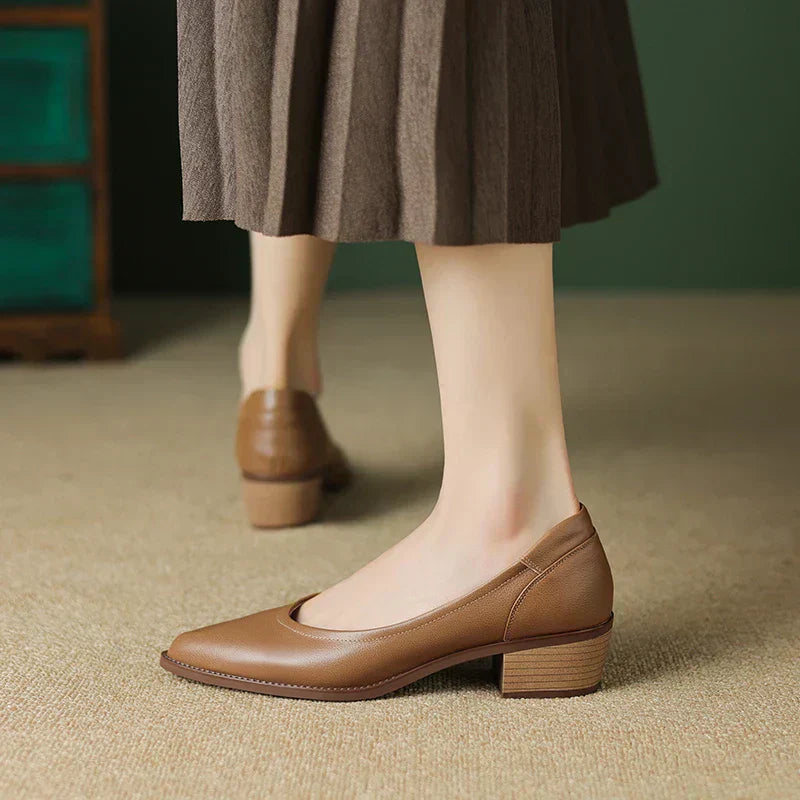 Pointed Toe Block Heel Pumps Slip On Mid Heel Shoes