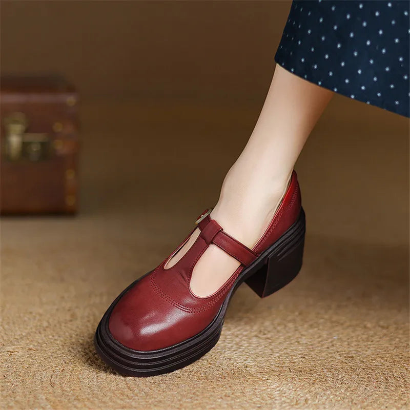 Chunky Block Heel Mary Jane Pumps Round Toe Strap