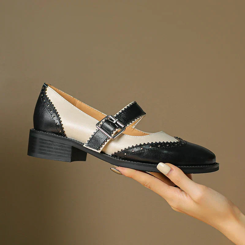 Two-Tone Leather Mary Jane Shoes Brogue T-Strap