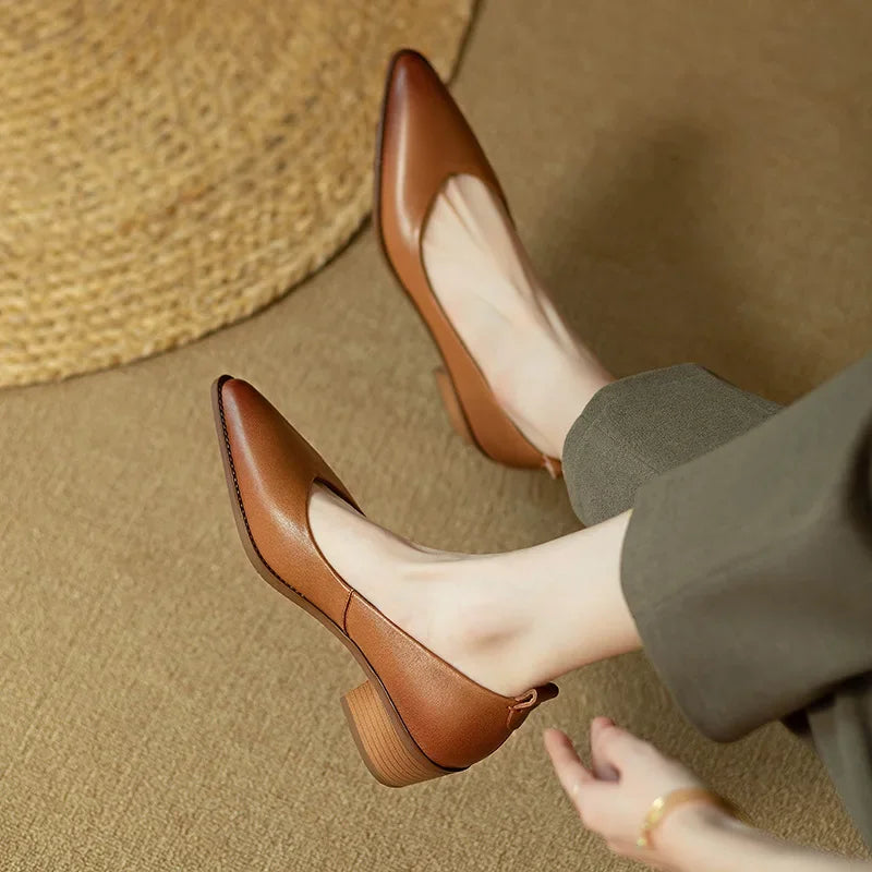 Block Heel Pumps Pointed Toe Slip On Work Shoes