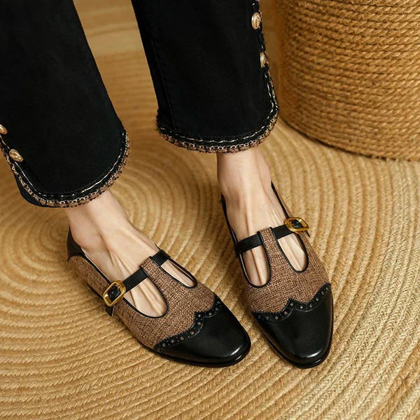 Two-Tone T-Strap Mary Jane Shoes Vintage Low Heel