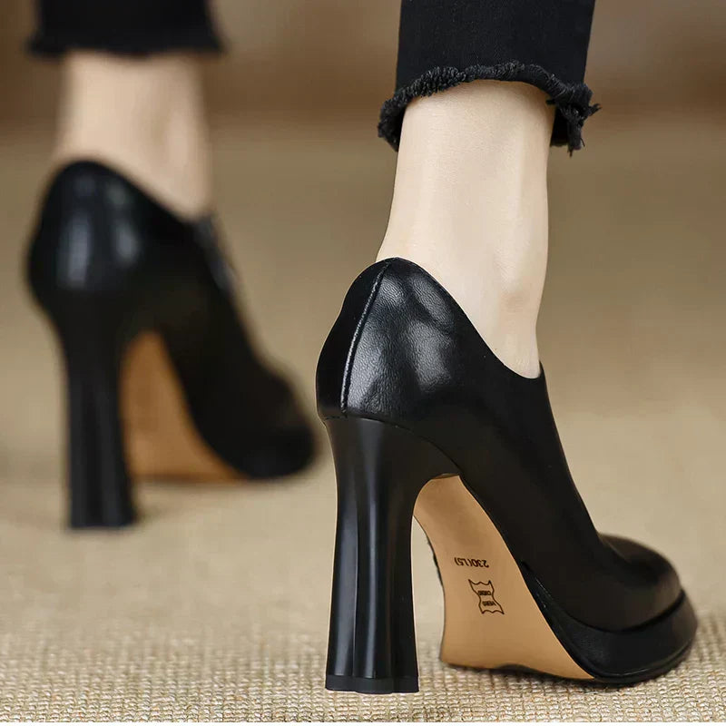 High Heel Pumps Platform Block Heel Side Zipper