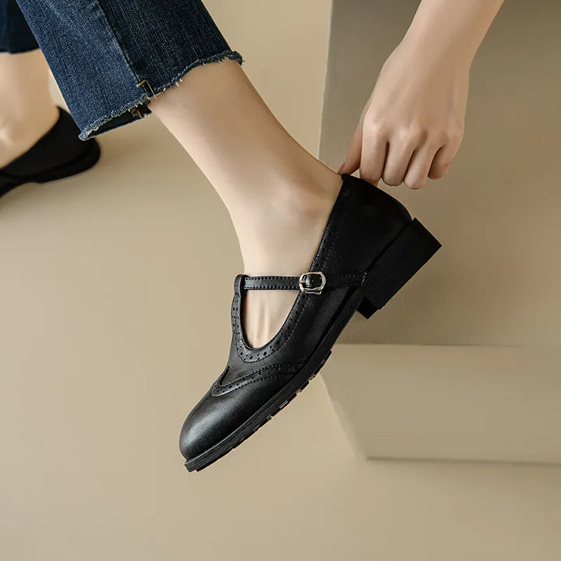 T-Strap Mary Jane Shoes Low Block Heel Buckle