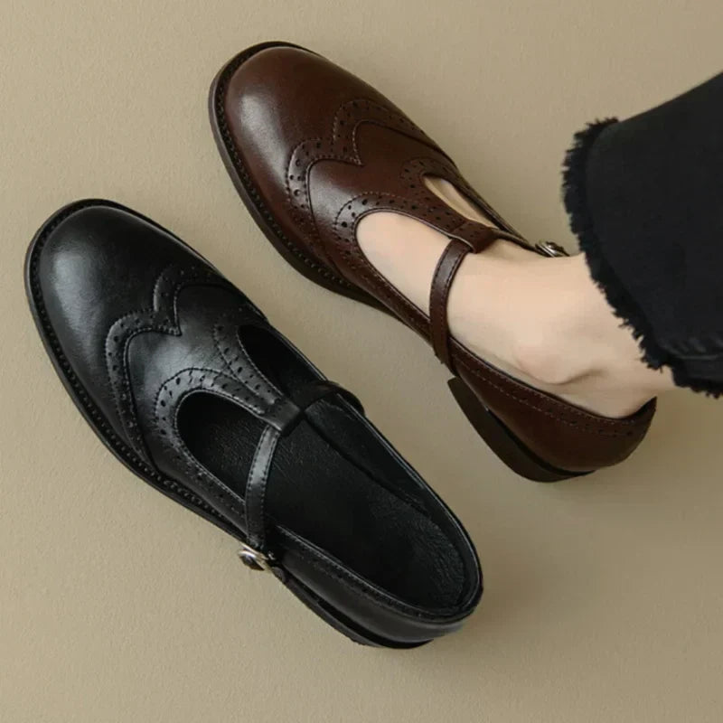 T-Strap Mary Jane Shoes Low Block Heel Buckle