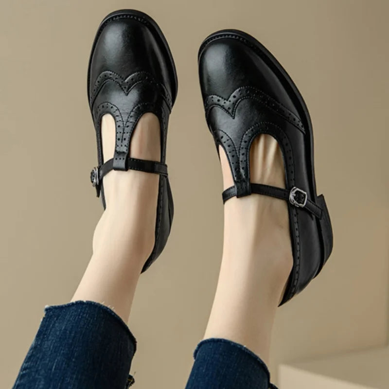 T-Strap Mary Jane Shoes Low Block Heel Buckle